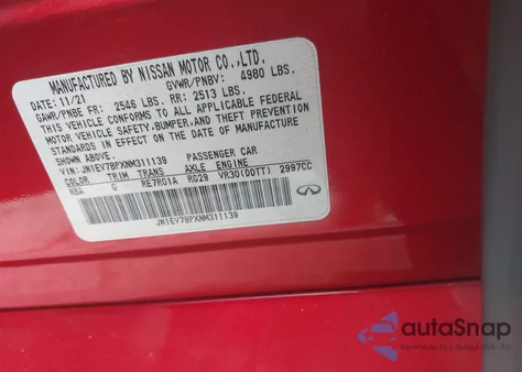 2022 Infiniti Q50 Luxe z USA, uszkodzony, nr VIN JN1EV7BPXNM311139